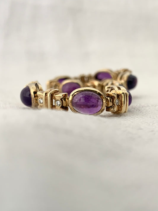 .10 Amethysts 20 Diamonds 9ct studio made gold luxury gemstone accented magnificent estate tennis bracelet.