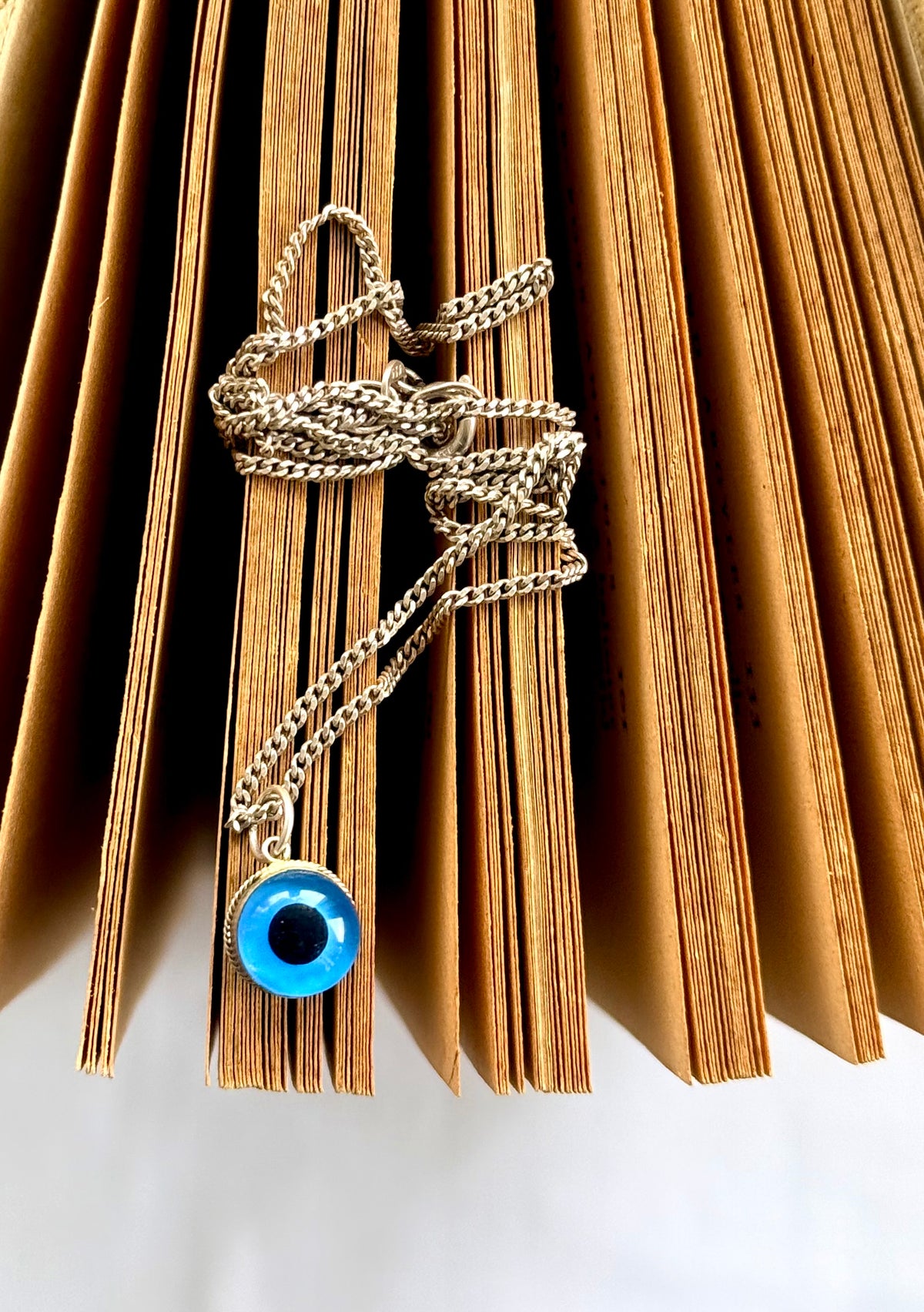 .1960s .1970s .925 evil eye vintage talisman charm pendant on silver chain necklace