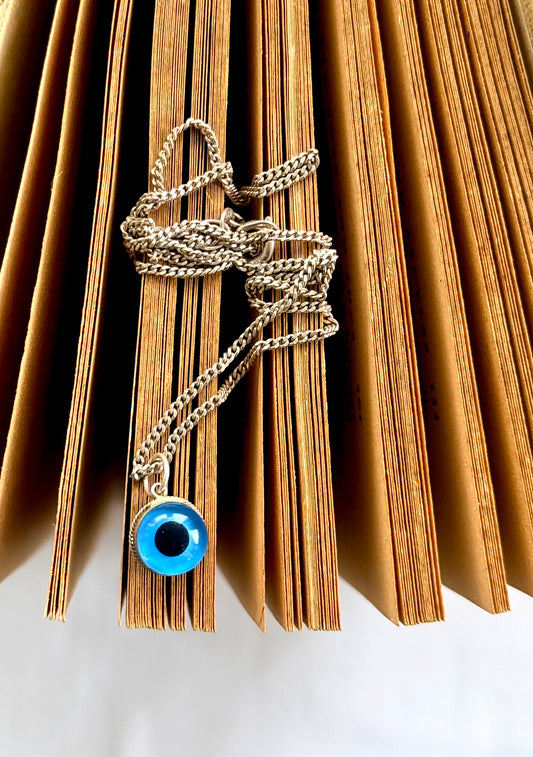 .1960s .1970s .925 evil eye vintage talisman charm pendant on silver chain necklace
