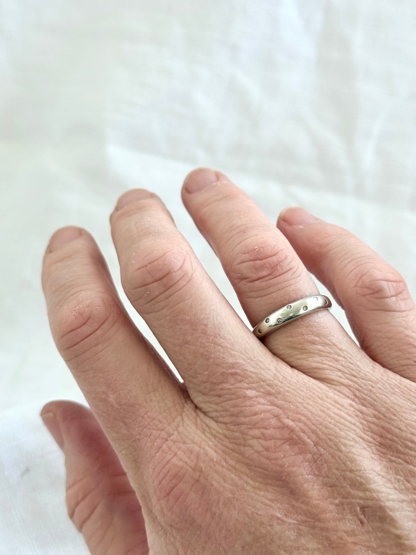 .375 .7 diamond .9ct gold modernist luxury white gold scattered diamond eternity ring band