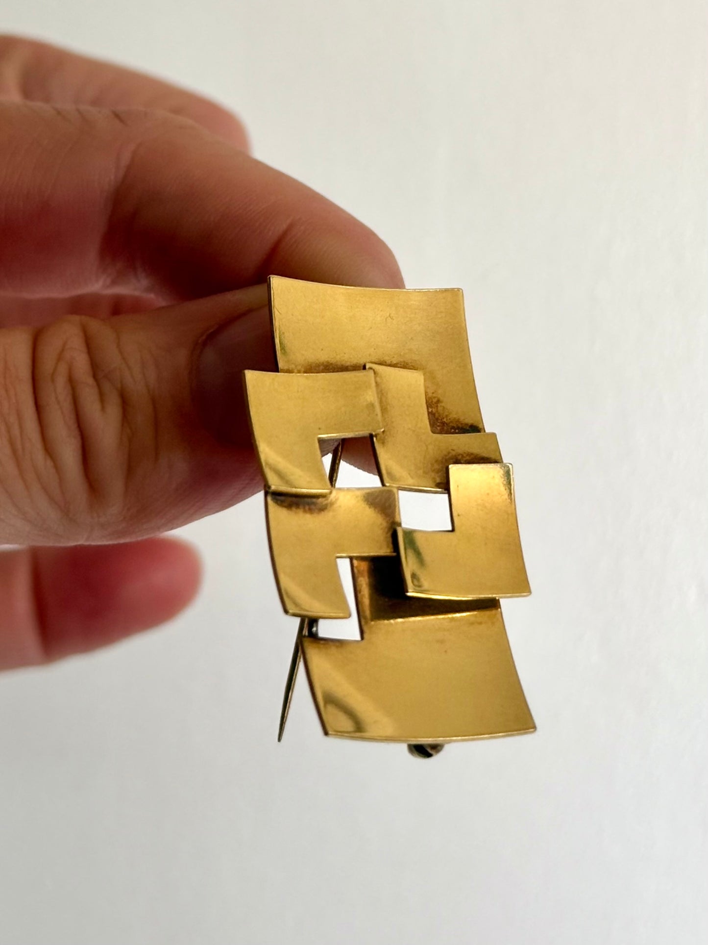 .14ct .1940s .1950s rolled gold designer Art Deco gold geometric rectangular modernist brooch by K&L Kordes & Lichtenfels German design team