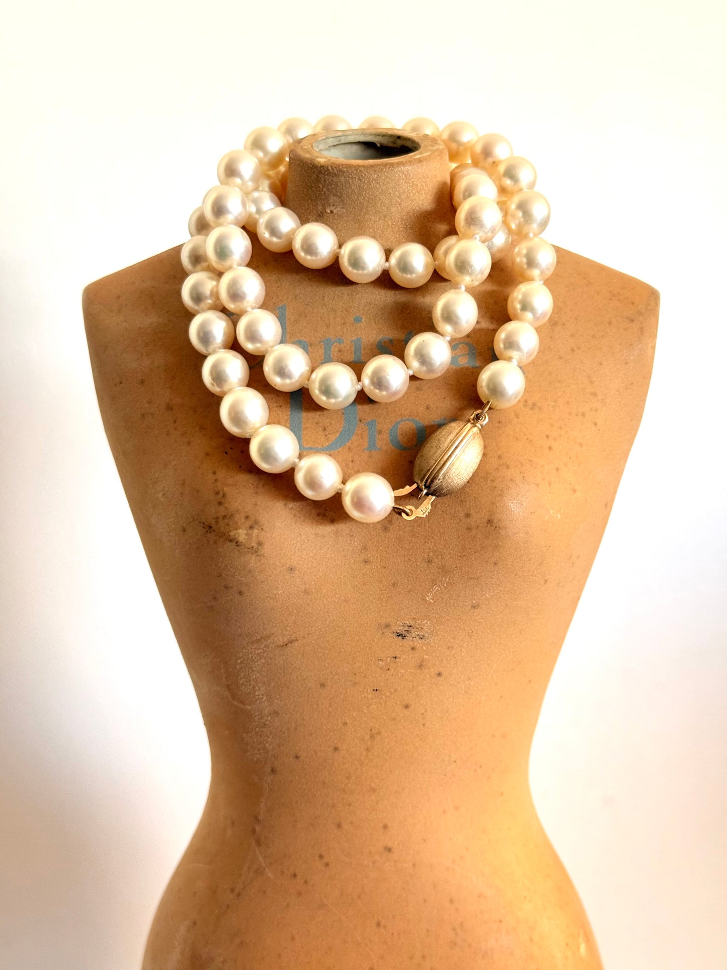 .375 .57.2cm long Akoya luxury large pearl necklace with studio crafted .9ct gold clasp heirloom pearlescent cream pearl string of real pearls necklace