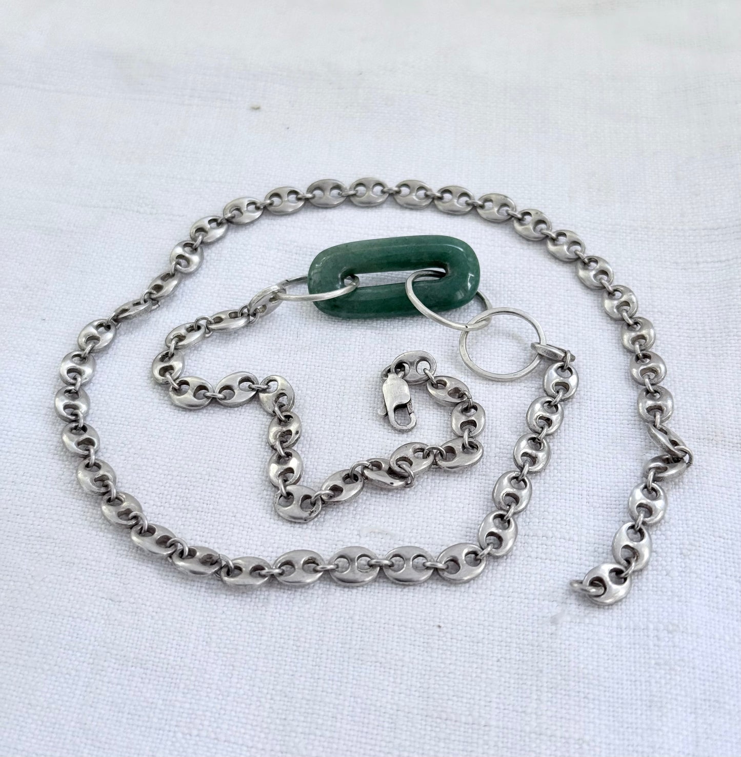 .925 HelenSilverSmit artisan made mariners link Gucci link Chrysoprase gemstone link chain necklace