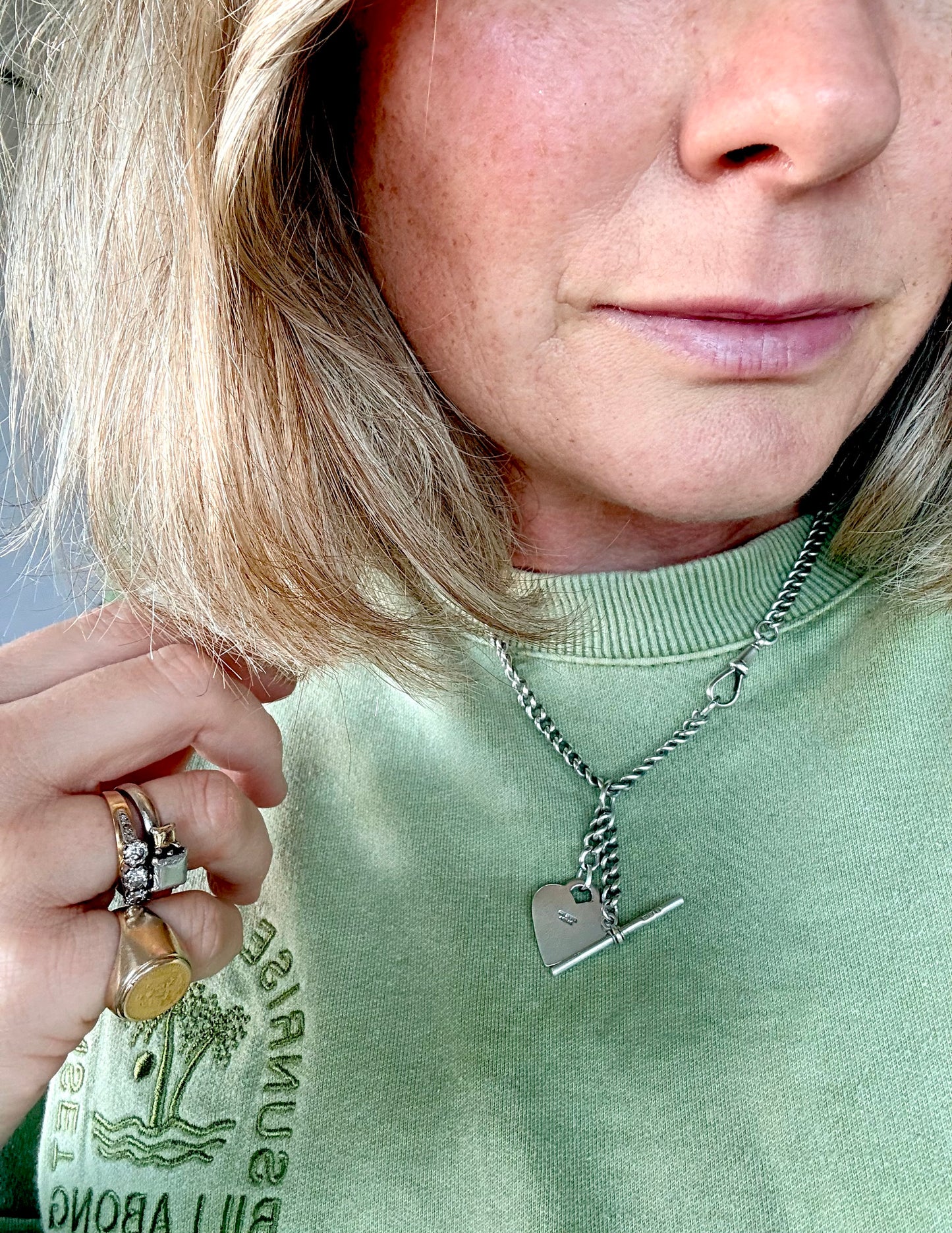 .1900s .1934 .925 Birmingham Coronation hallmarked solid silver Edwardian fob chain heart token fob watch chain curb chain necklace