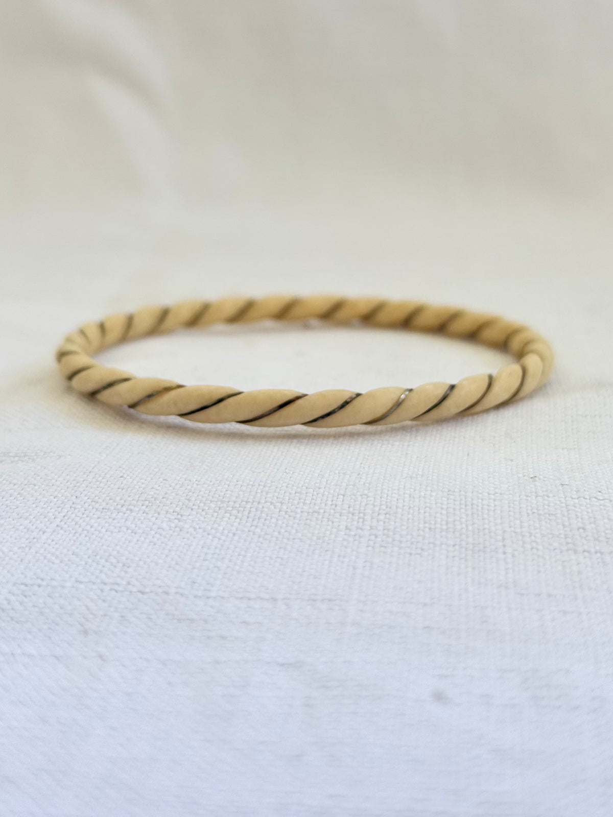 .1900s antique pre ban ivory bone 9ct gold woven wrapped stack bangle