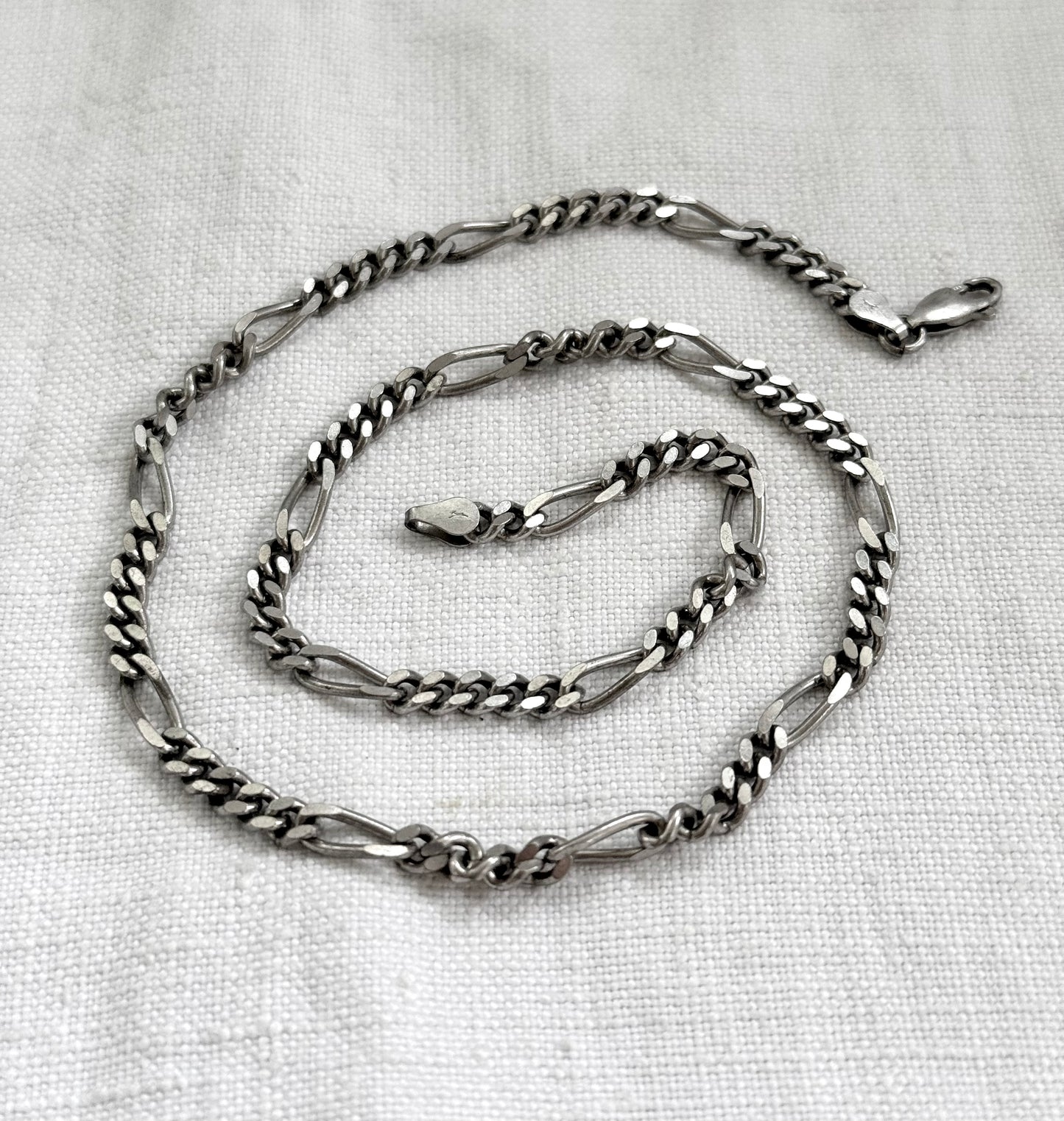 .1970s .925 .42cm retro perfect sterling silver chunky link well made Figaro chain modernist chain link necklace
