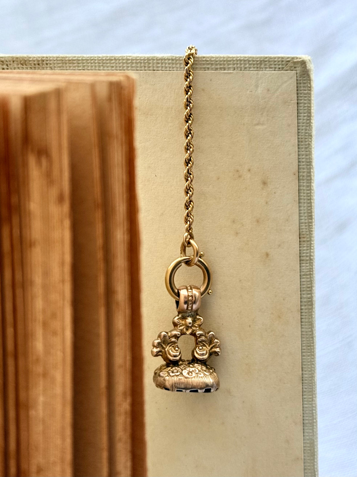.1800s .1830s .375 .9ct antique Baroque revival Georgian hand carved solid rose gold “Sanah” engraved Onyx gemstone wax seal fob pendant