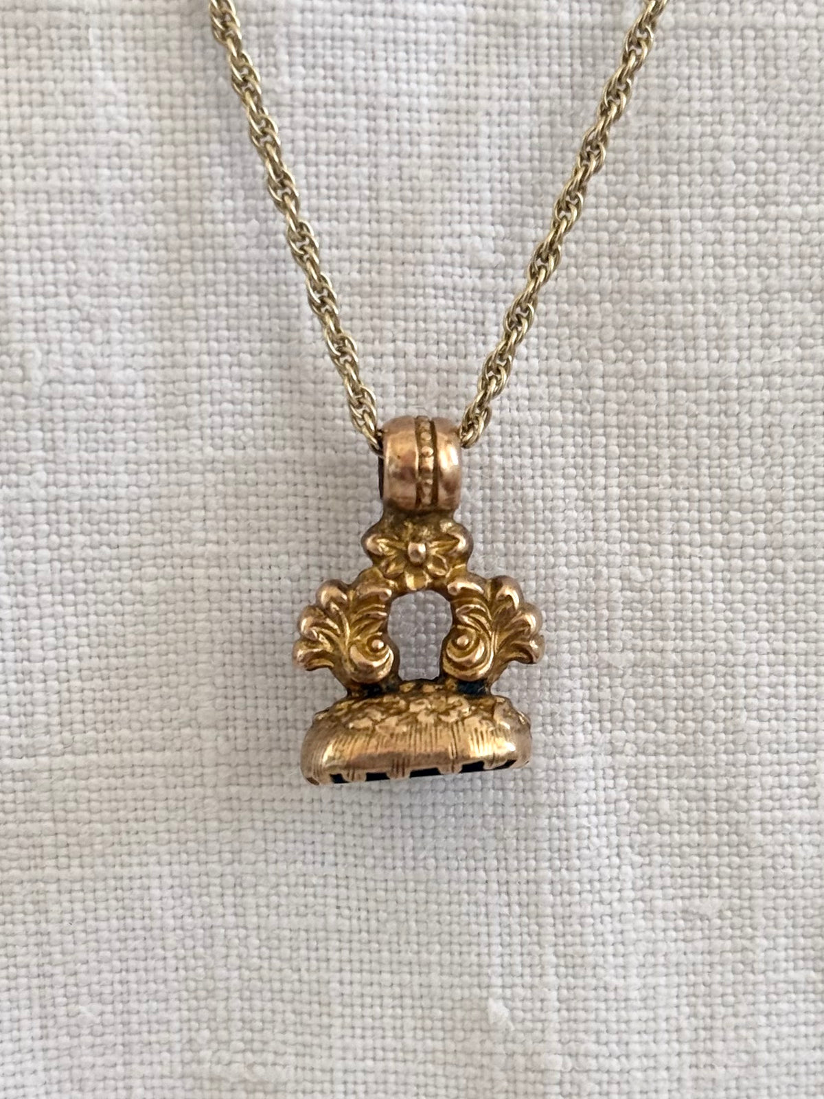 .1800s .1830s .375 .9ct antique Baroque revival Georgian hand carved solid rose gold “Sanah” engraved Onyx gemstone wax seal fob pendant