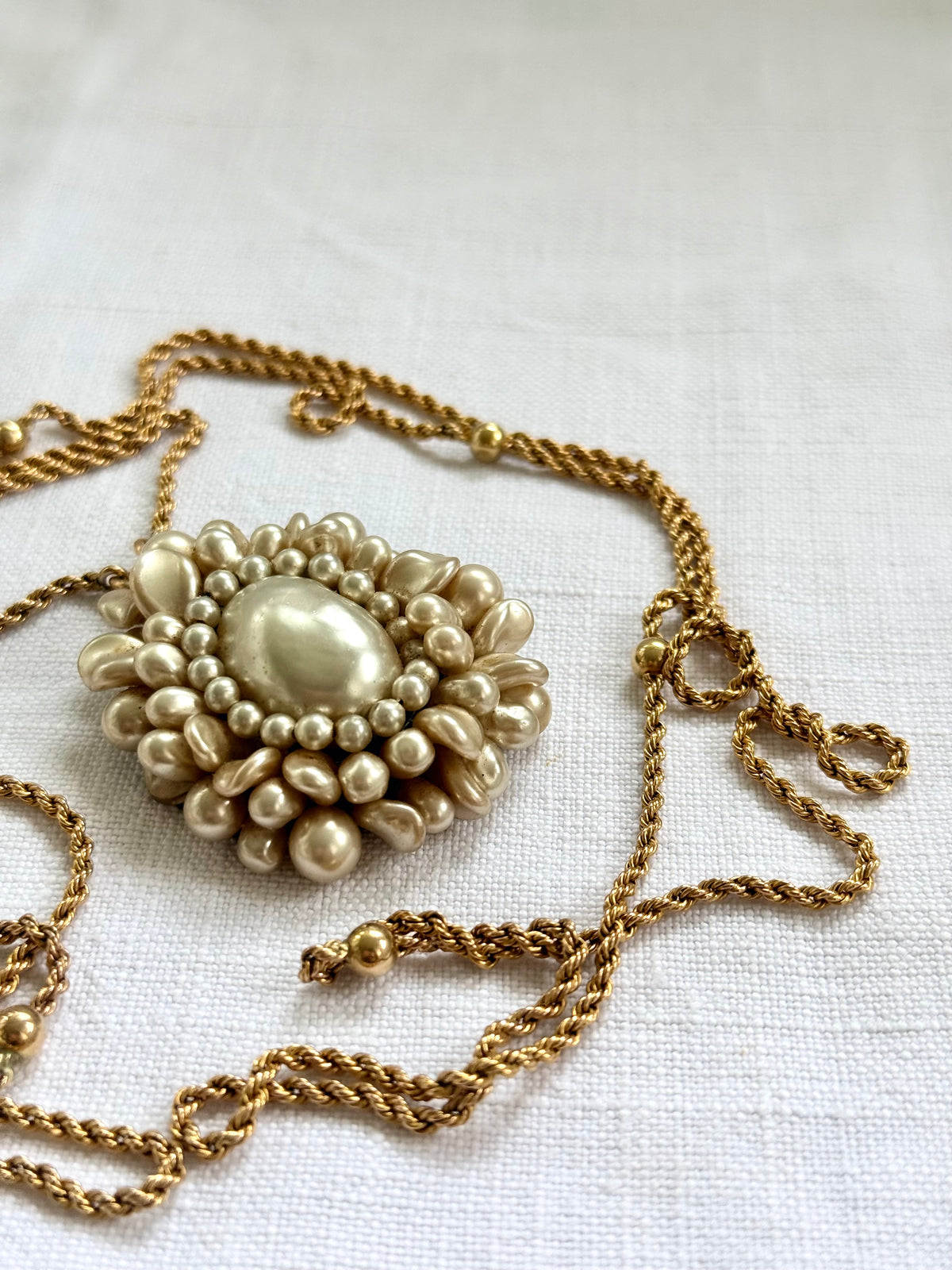 .1940s .1950s .925 French cluster faux glass pearl costume silver Louis Rousselet Rhondelle pendant