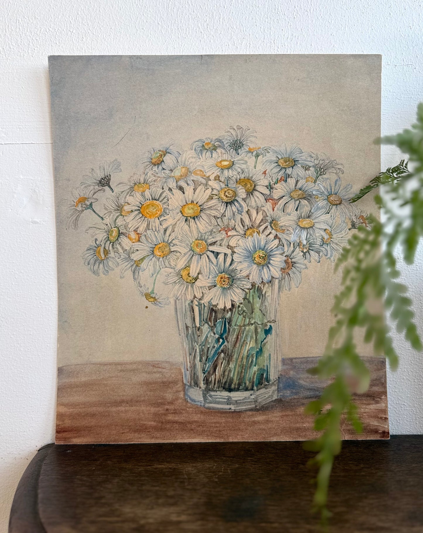 .1937 artist signed watercolour still life Daisies artwork art