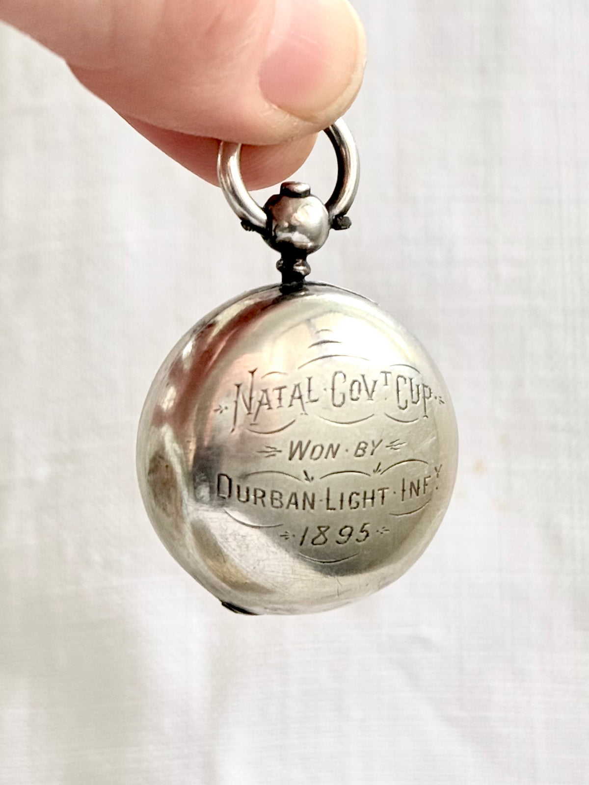 .1890 .925 antique Birmingham England historic exquisite early South African Victorian era hallmarked sterling silver Sovereign Chatelaine coin awards prize pendant