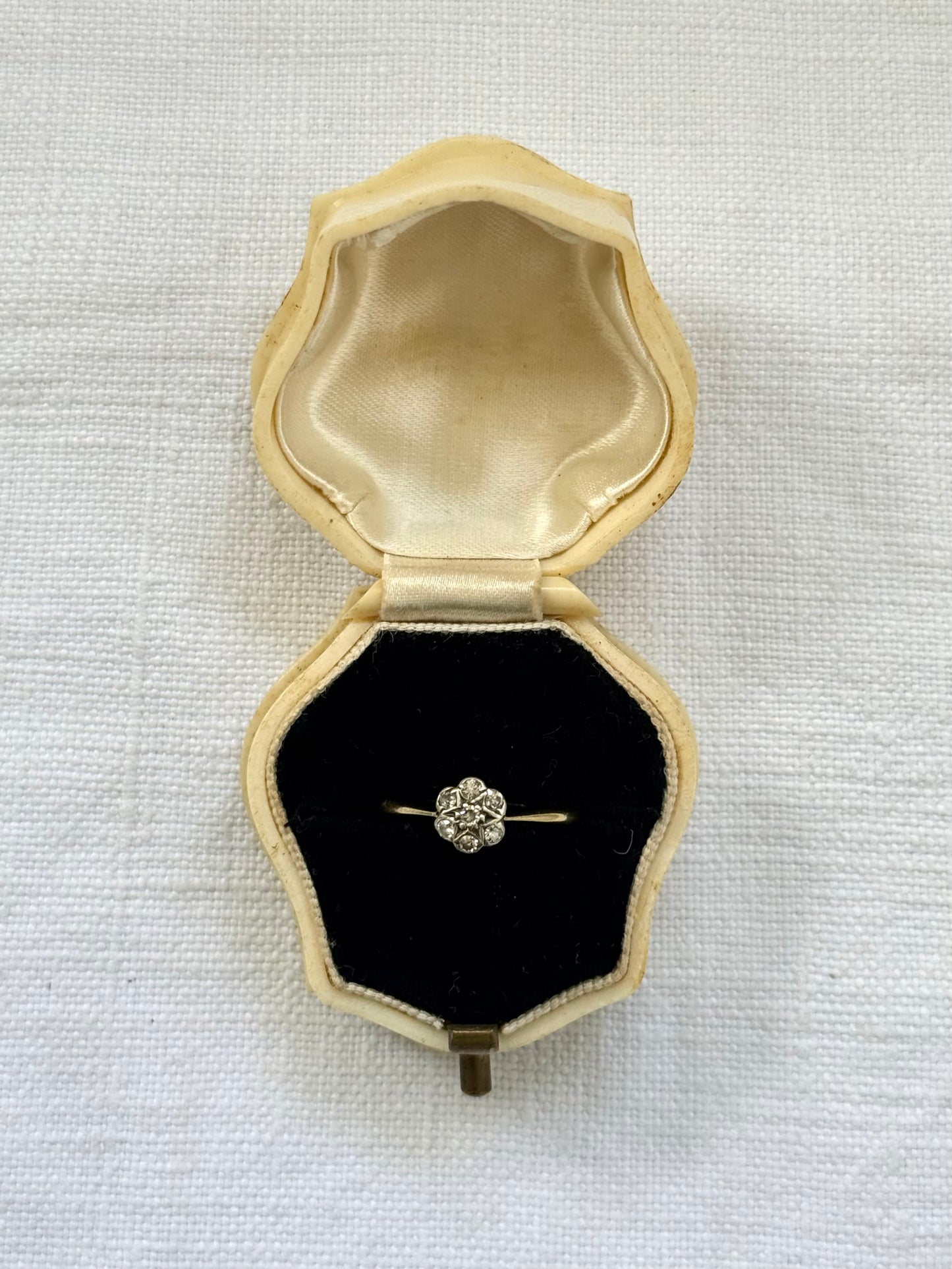 .18ct .1900s .7 diamond .750 yellow gold Diamond cluster Star Set Celestial antique heirloom diamond gold commitment ring engagement ring
