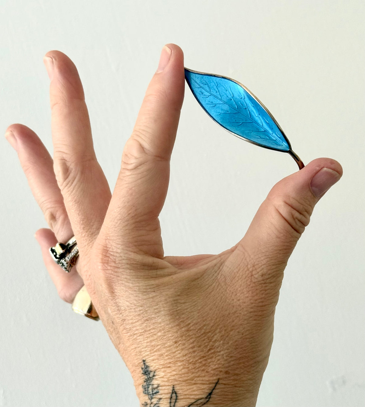 1950s .925 designer David Andersen fine sterling silver designer collectors sky blue enamel leaf brooch