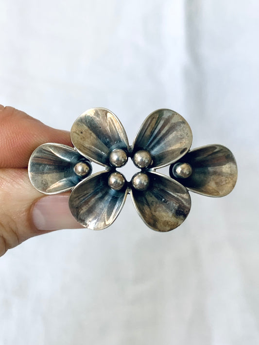 .925 1960s sterling silver Danish Niels Erik From designer Scandinavian Denmark Mid Century Modern abstract form flower and leaf pod modernist brooch