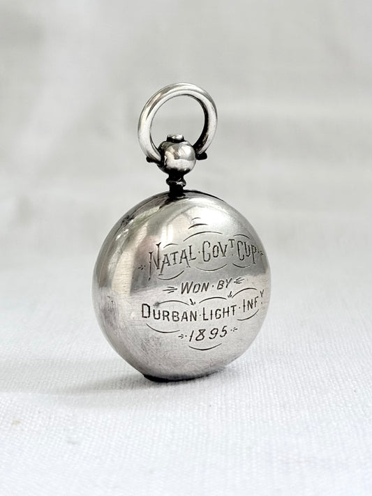 .1890 .925 antique Birmingham England historic exquisite early South African Victorian era hallmarked sterling silver Sovereign Chatelaine coin awards prize pendant