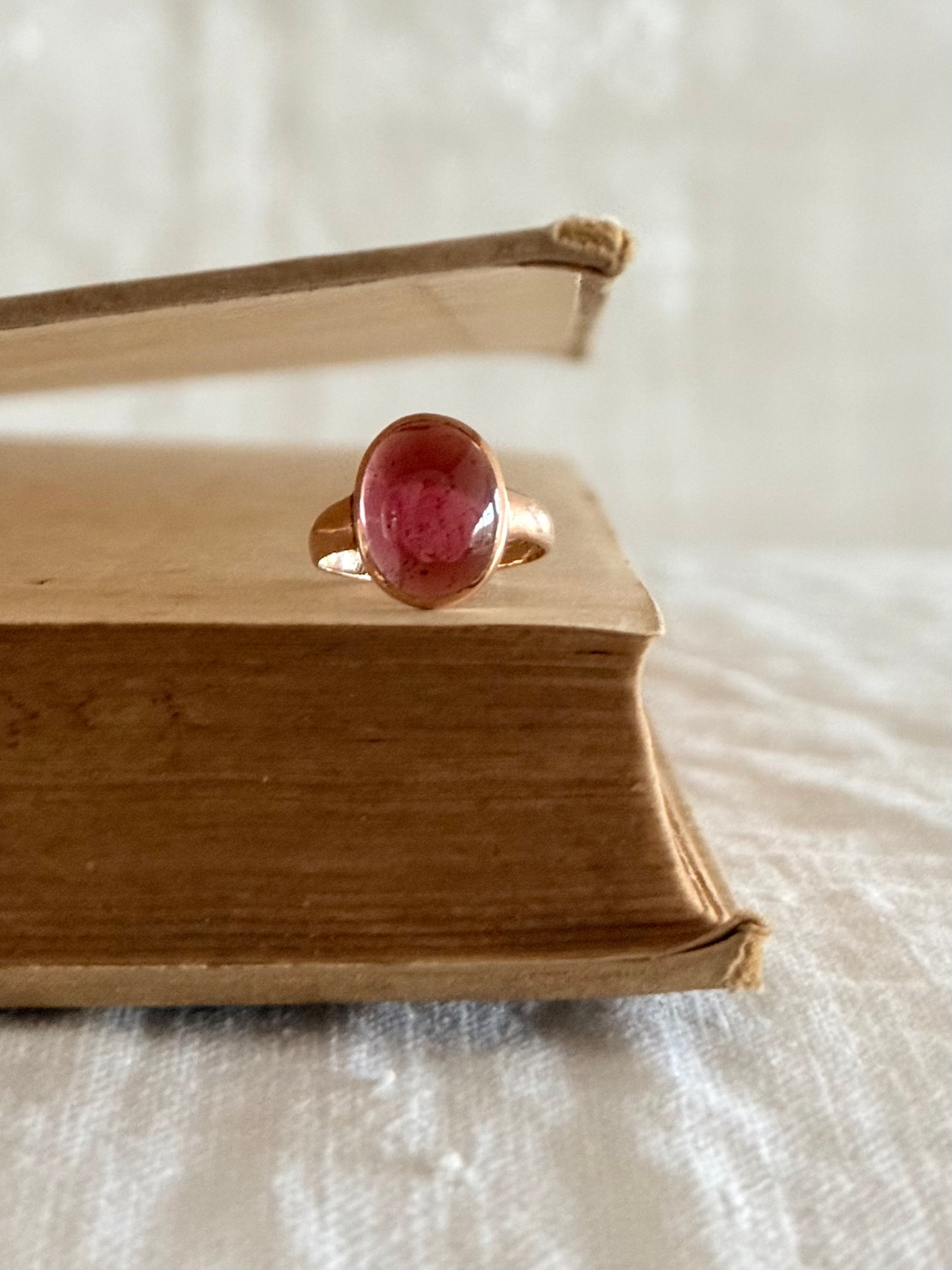 .15ct .1912 antique 3ct Pink Tourmaline cabochon gemstone treasured Chester England hallmarked 15ct gold high carat rose gold pink stone ring