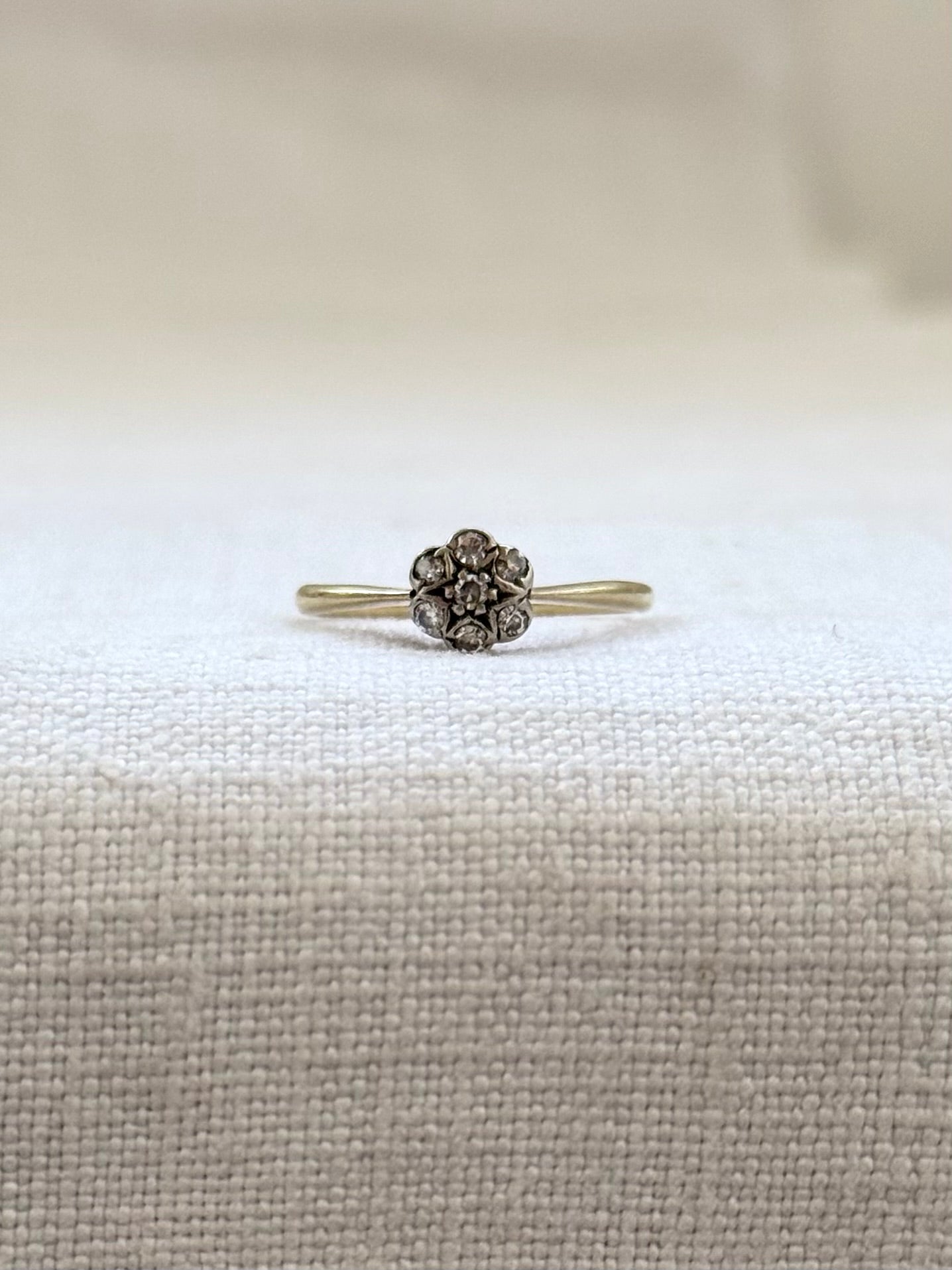 .18ct .1900s .7 diamond .750 yellow gold Diamond cluster Star Set Celestial antique heirloom diamond gold commitment ring engagement ring