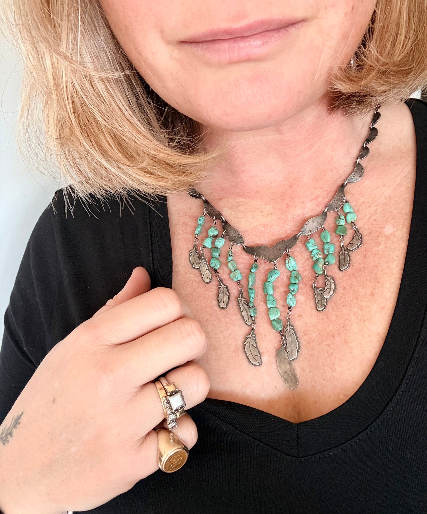 .925 artisan vintage Navajo silver feather traditional collectable collectors cascade necklace