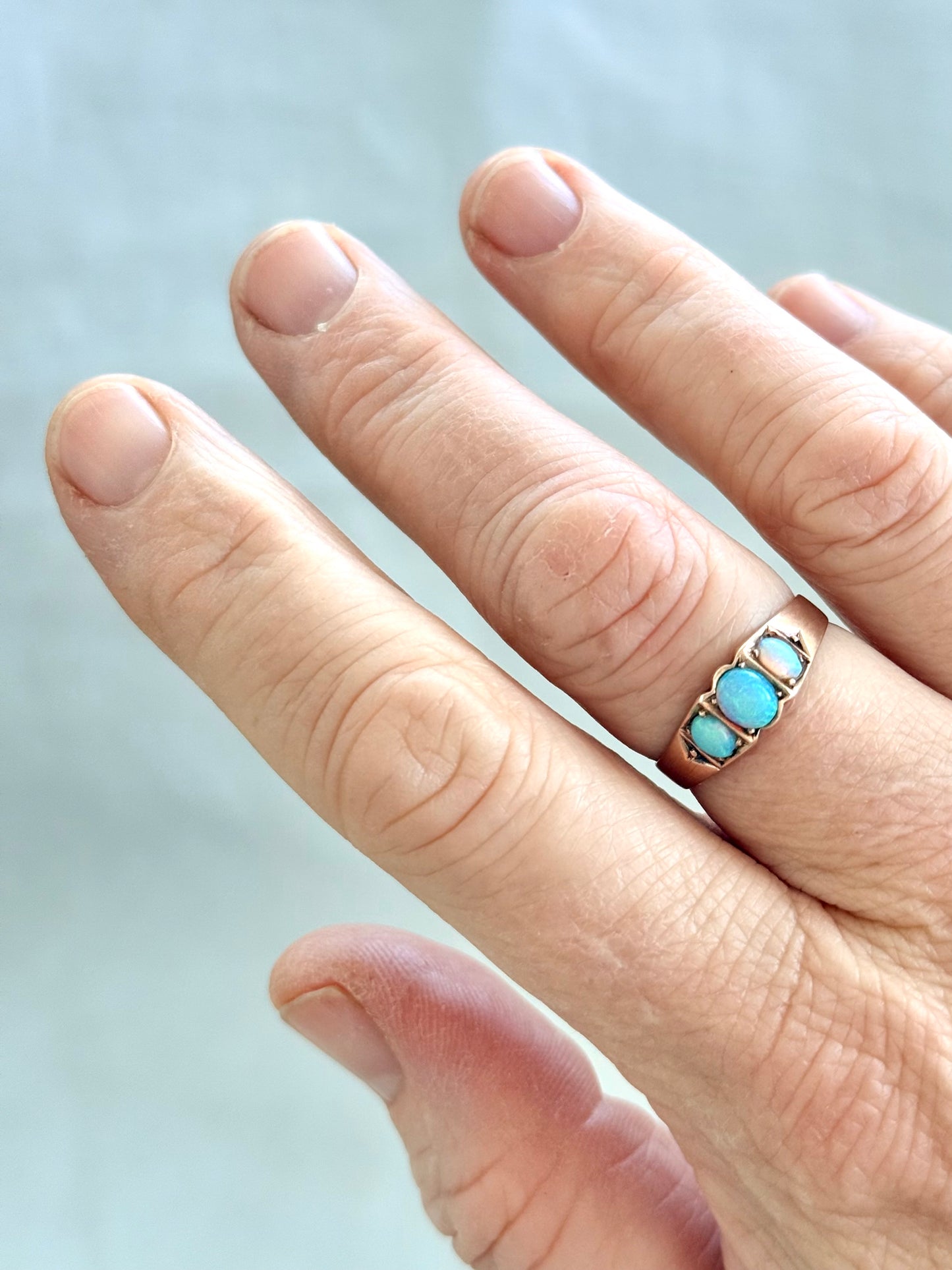 .14ct .1900s . 1920s .antique .3 opal antique Edwardian .585 marked rose gold architectural dress ring