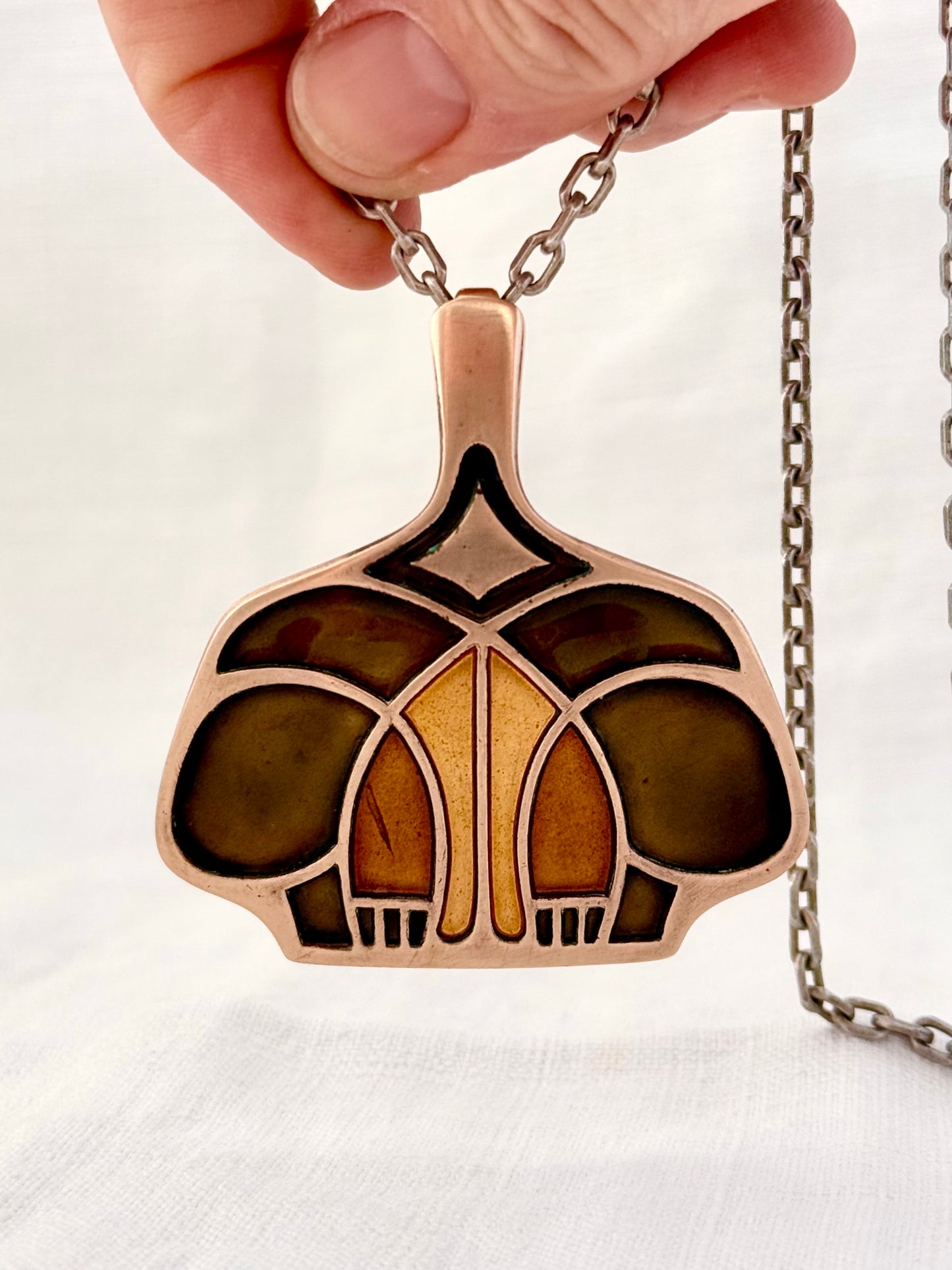 .1960s arts & crafts David Andersen designer rare Unn Tangerud iconic copper enamel minimalist Mid Century Modern Scandinavian large pendant