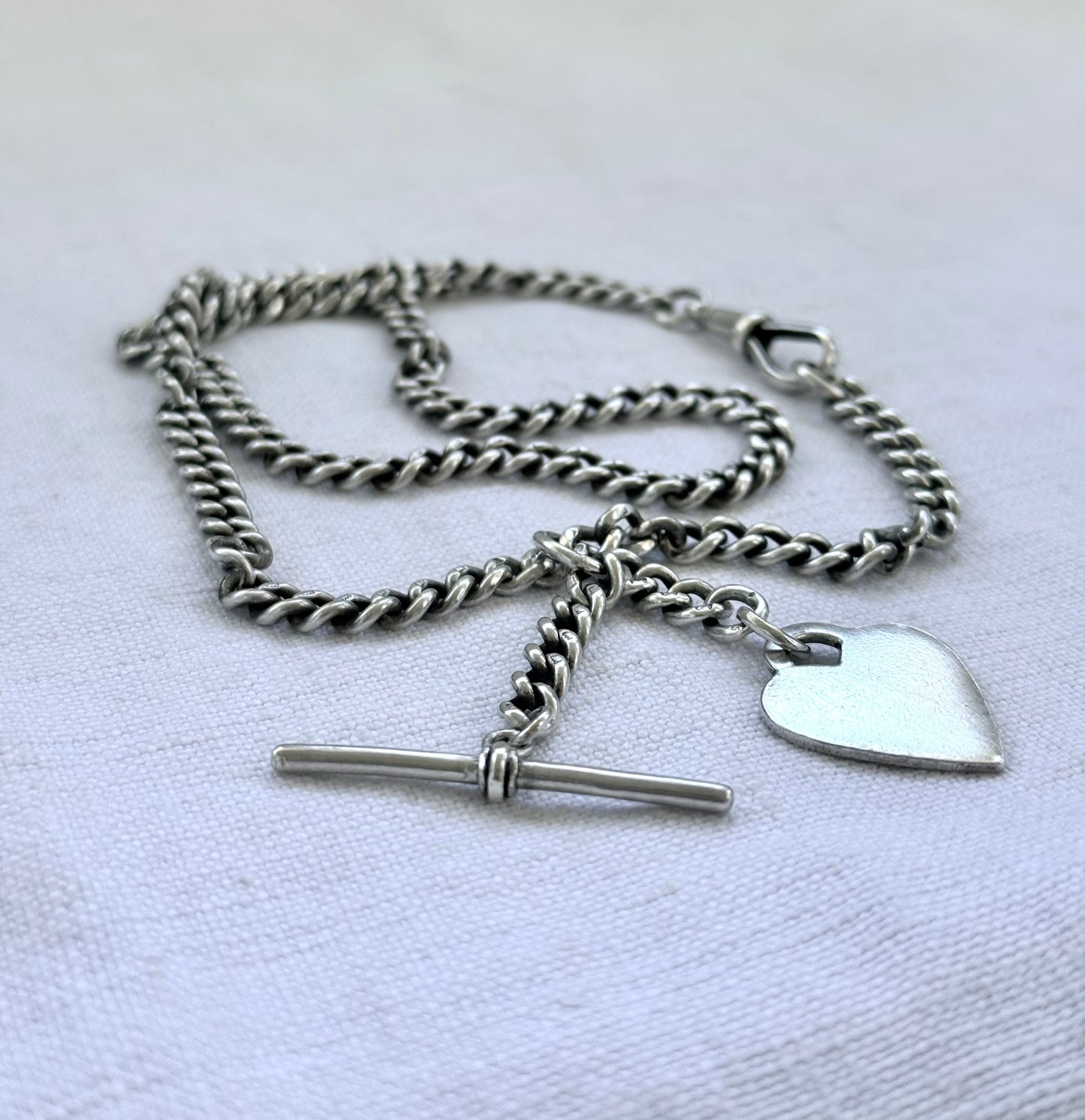 .1900s .1934 .925 Birmingham Coronation hallmarked solid silver Edwardian fob chain heart token fob watch chain curb chain necklace