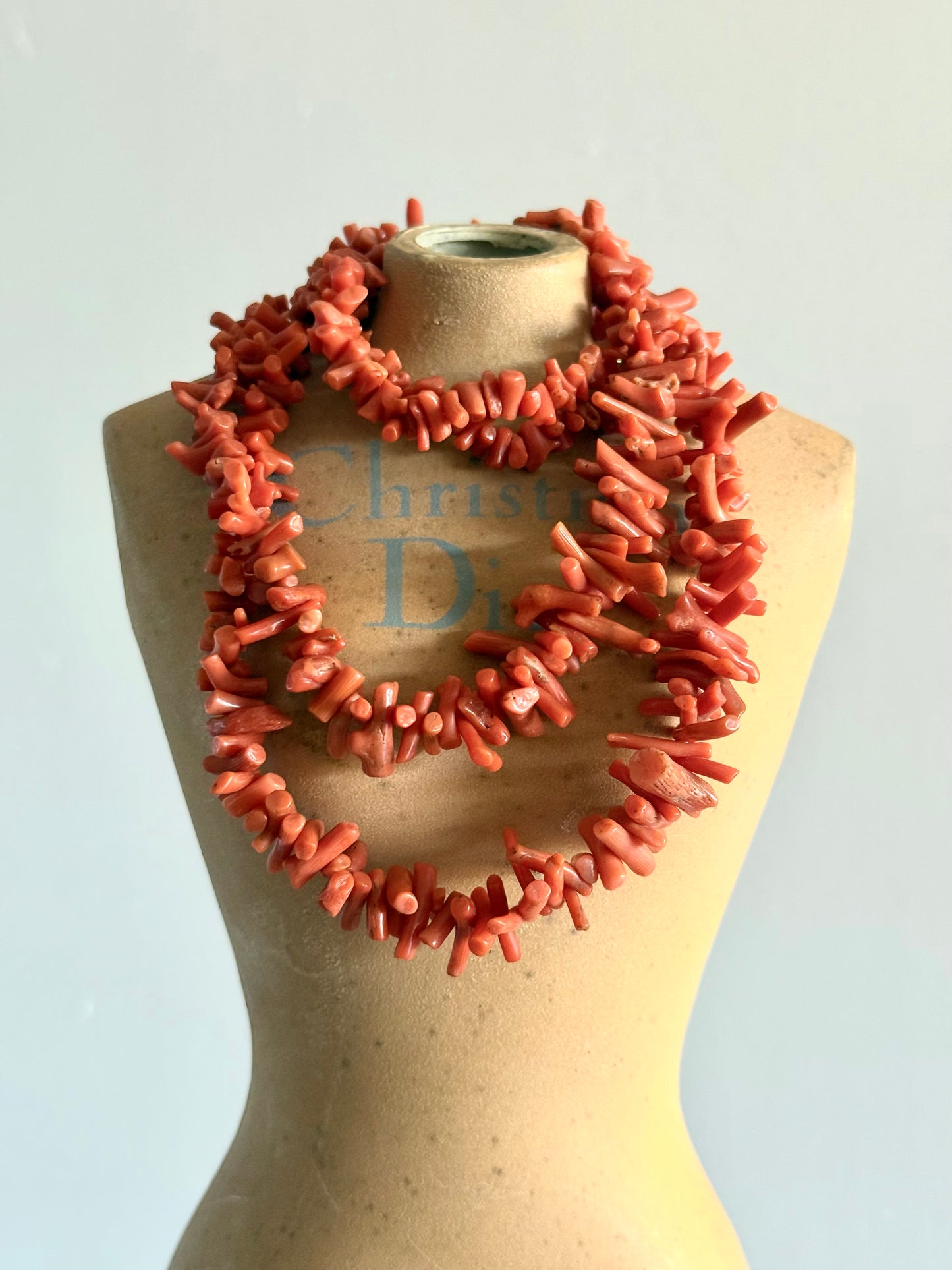 .1900s .2 strand double strand .375 .9ct gold Natural Red Salmon Sardinian Coral branch treasured heirloom double necklace