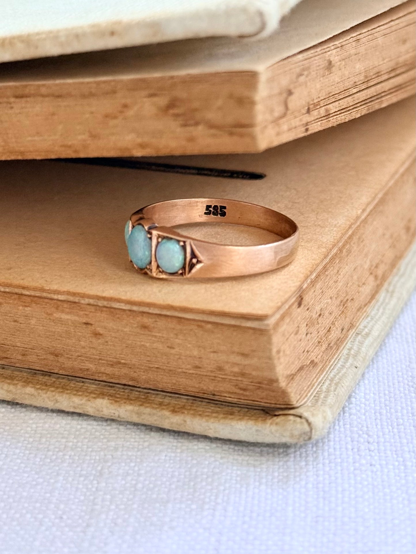 .14ct .1900s . 1920s .antique .3 opal antique Edwardian .585 marked rose gold architectural dress ring