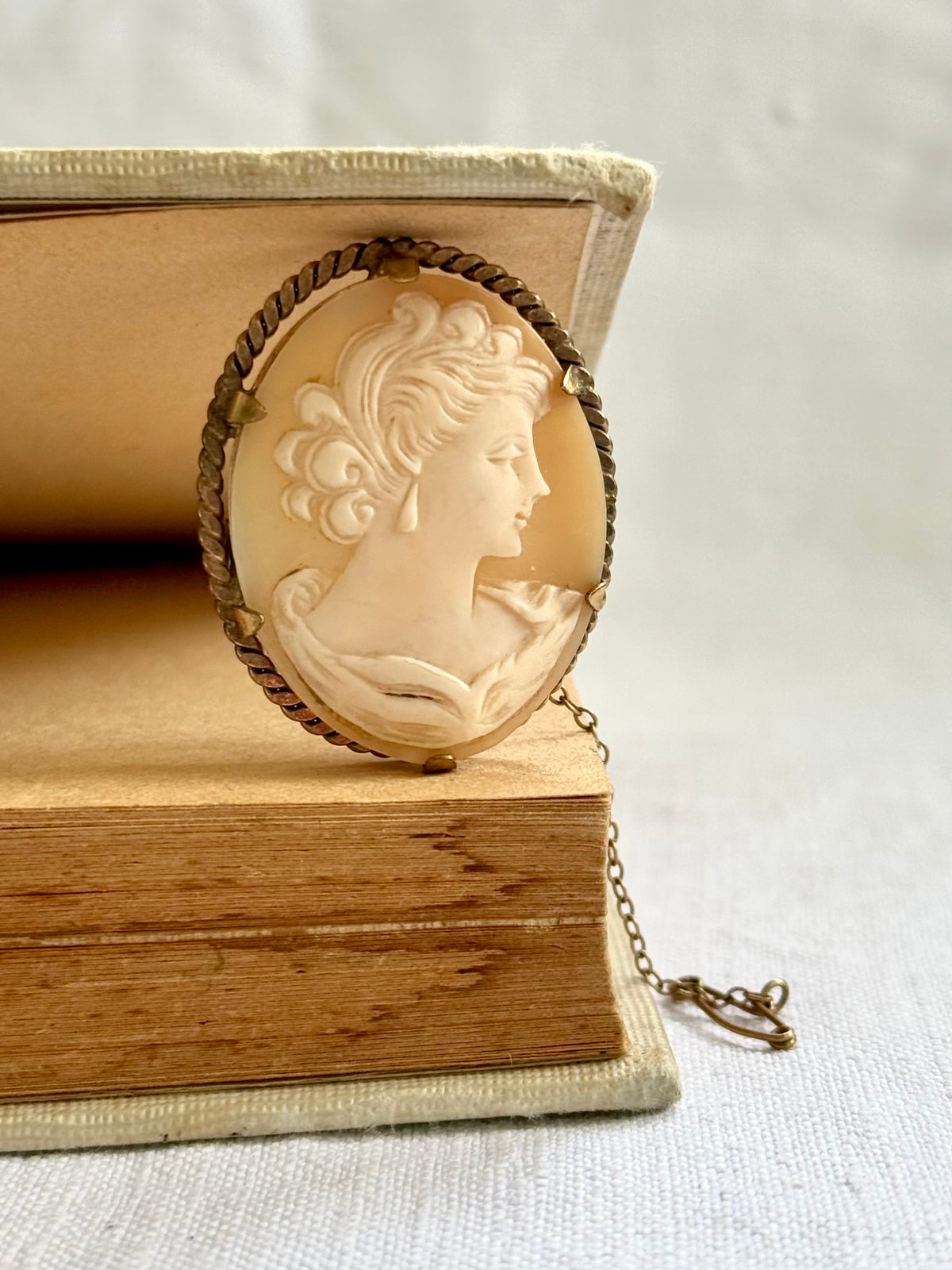 .1930s .1940s Cameo hand carved elegant dame Shell gold Brooch rolled gold brooch pendant