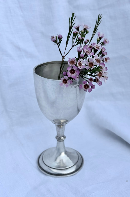 .1908 antique Chester hallmark silver large sterling silver chalice wine glass vessel goblet cup