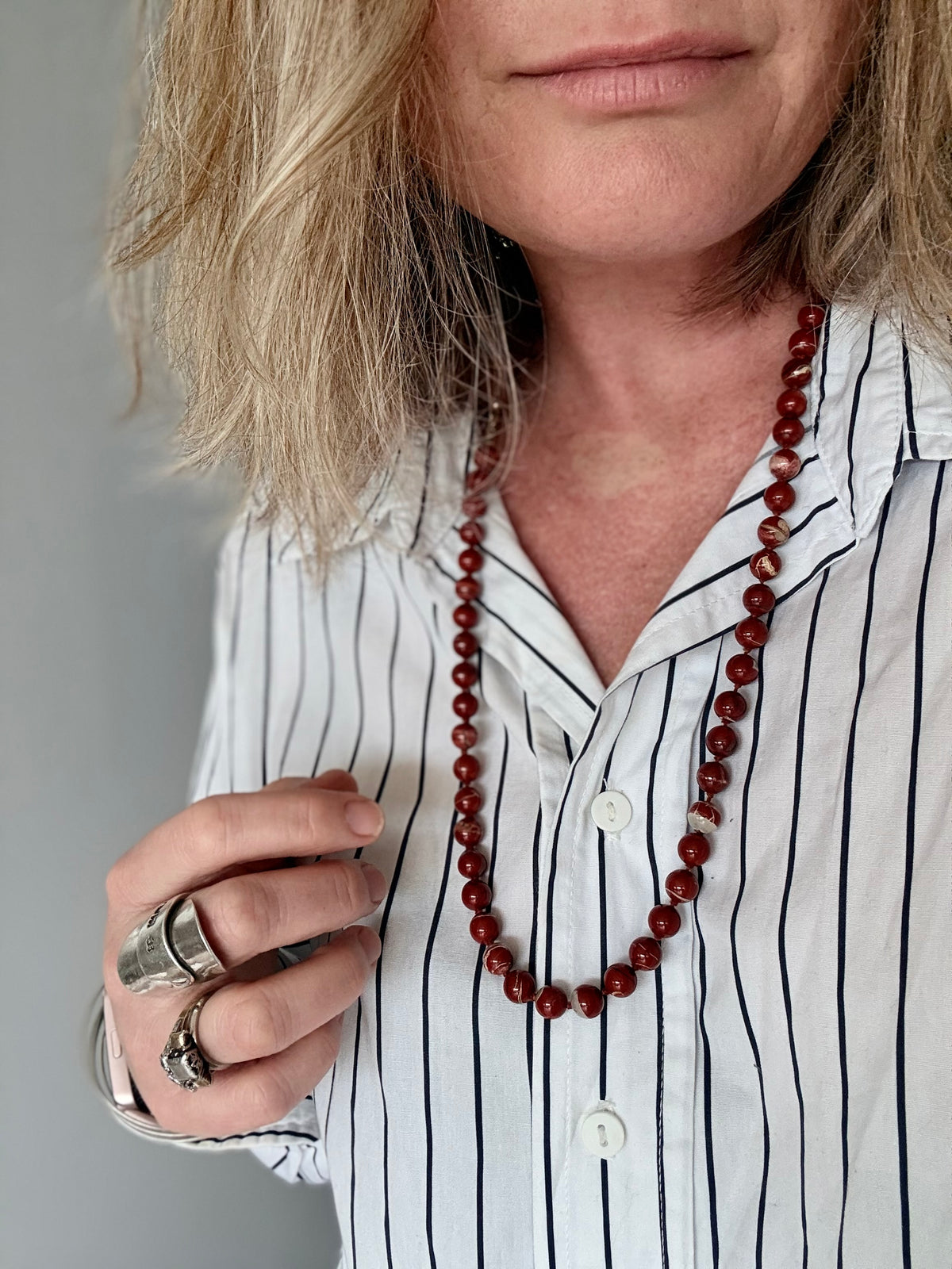.75cm long Red Jasper gemstone bead boho lux necklace