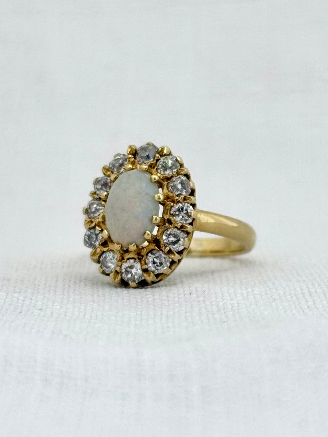 .18ct .12 diamonds 1900s magnificent antique Edwardian Opal and Diamond halo rosette beautiful heirloom dress ring