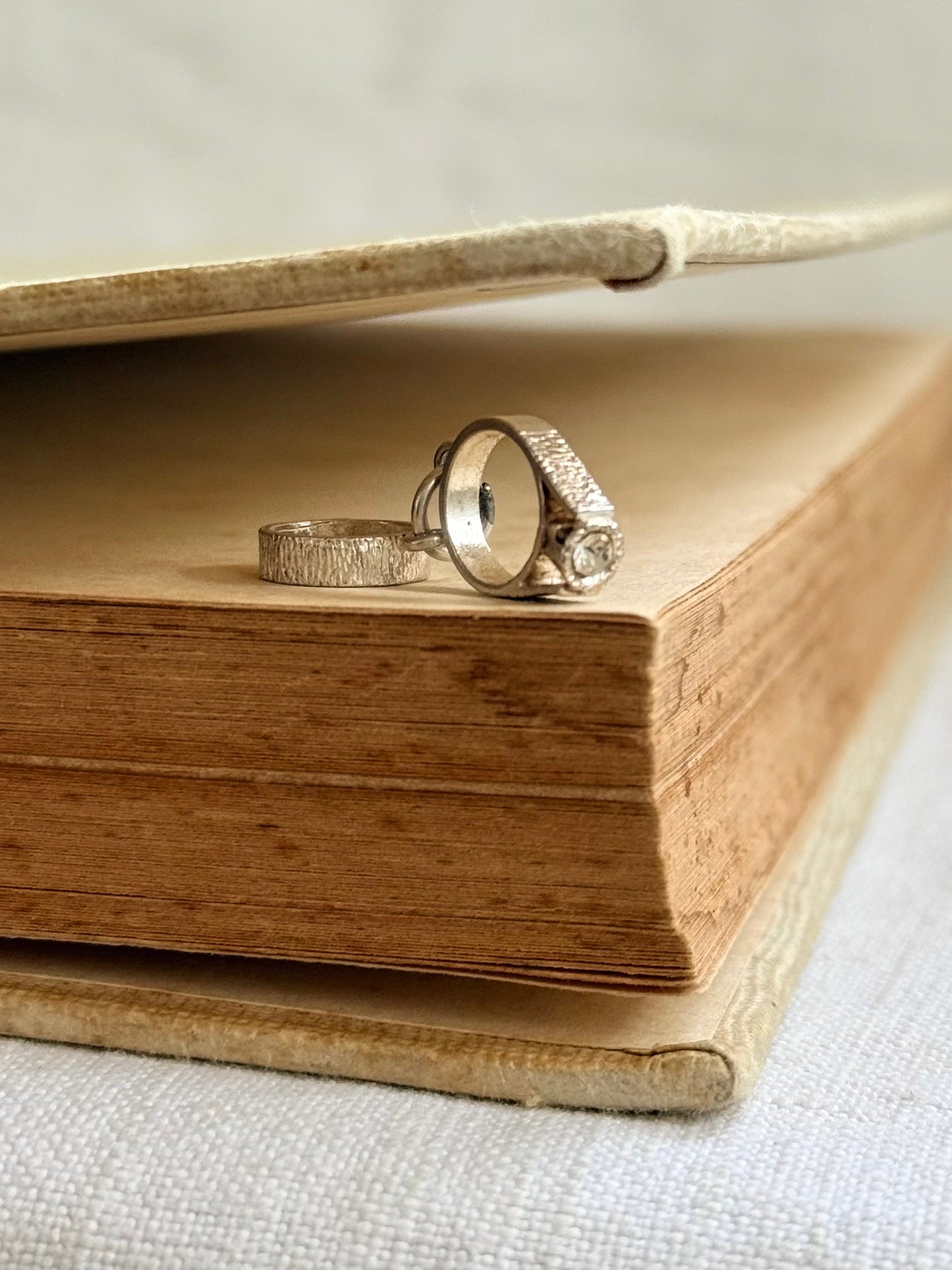 .1970s .925 Miniature wedding ring commitment ring silver retro diamanté ring token charm pendant