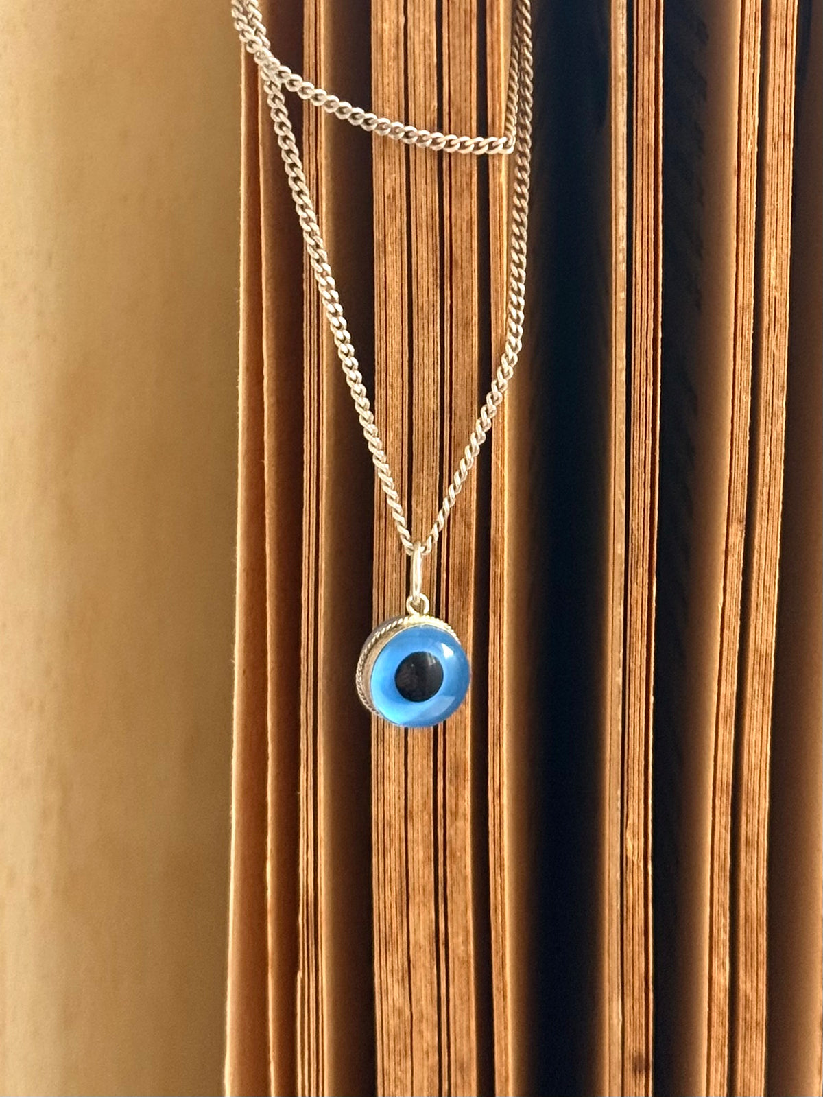 .1960s .1970s .925 evil eye vintage talisman charm pendant on silver chain necklace