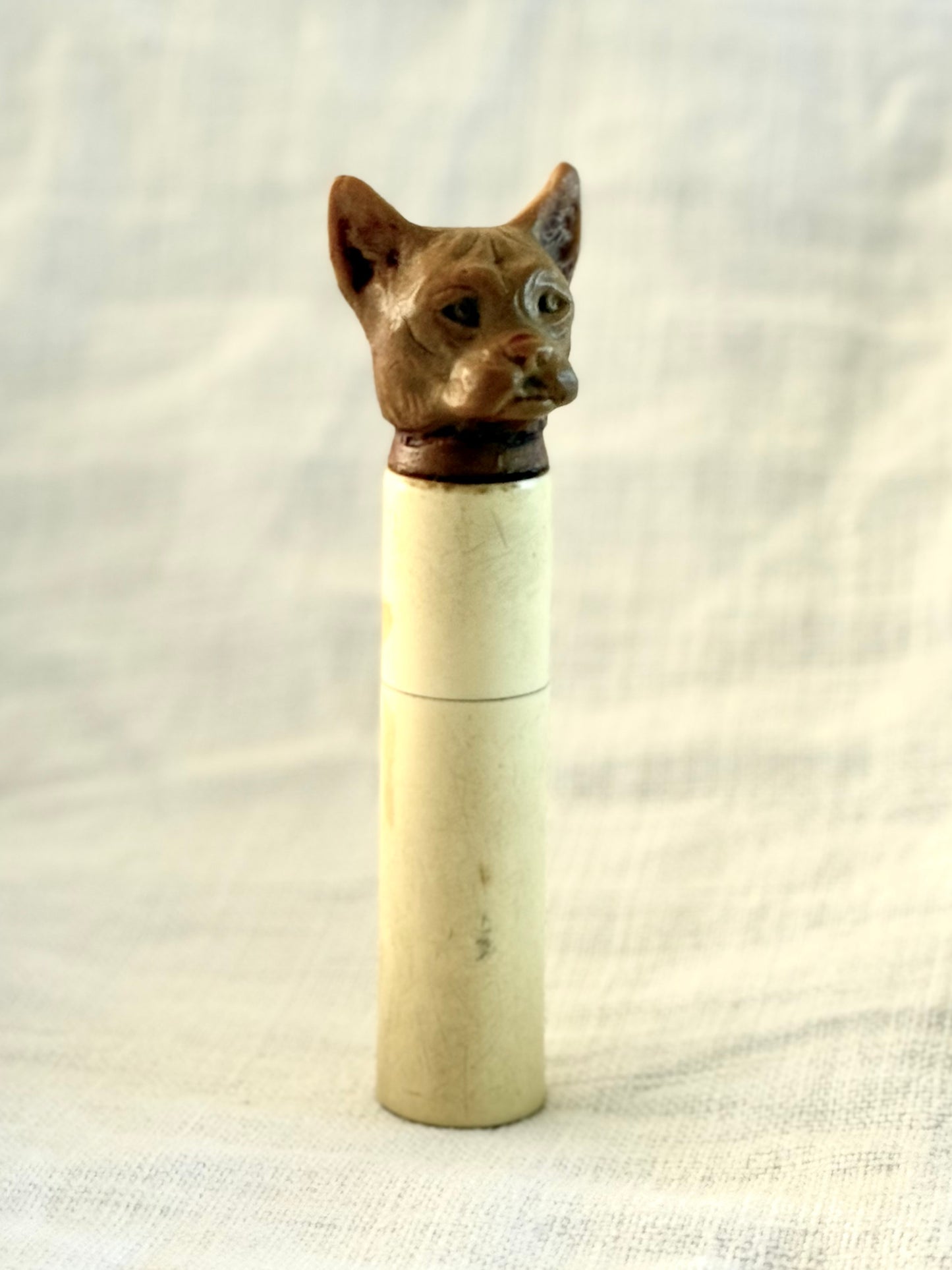 .1920s .1930s Art Deco rare hand carved French Bull Dog bakelite novelty perfume holder figural dog figurine case