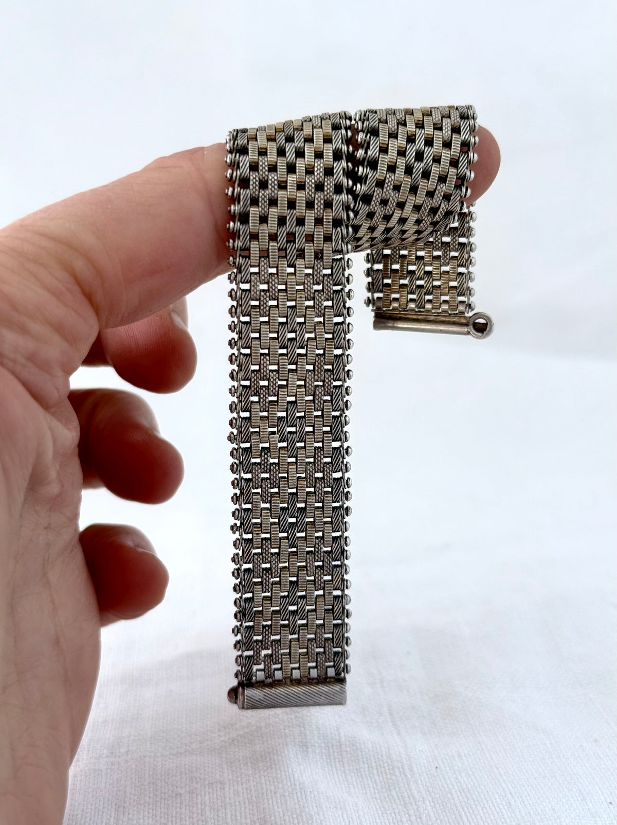 .1890s .1900s .925 antique Victorian fancy form gold fill and silver track mesh bracelet