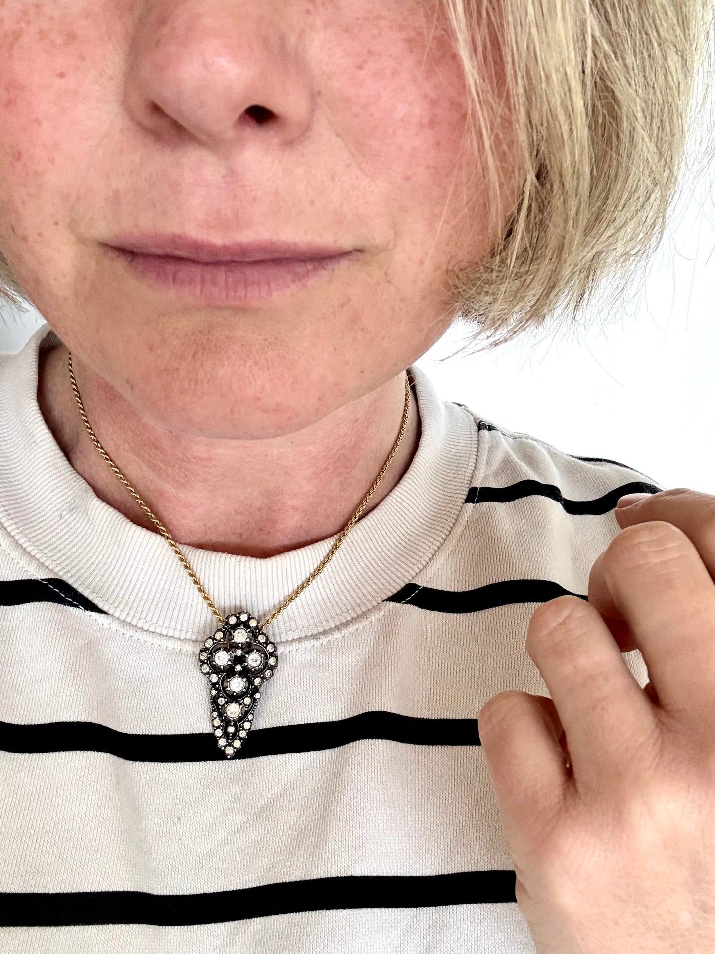 .1920s .1930s .935 antique Art Deco French silver diamond paste gemstone clip dress clasp lapel collar brooch pendant