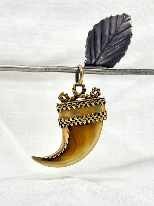 .14ct .1800s antique collectors Baroque Etruscan revival yellow gold early Victorian fine gold tiger lion claw pendant