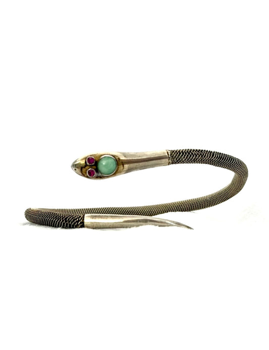 .1920s .1930s antique Victorian revival silver Snake Serpent and Chrysoprase Ruby gemstone head bangle