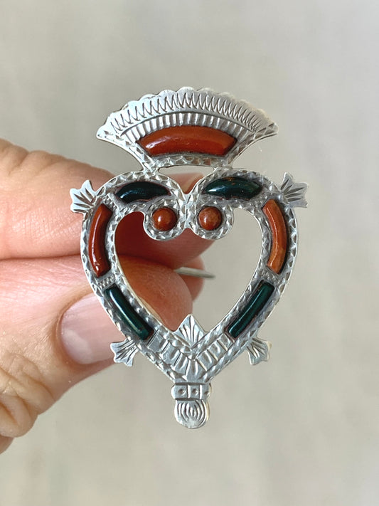 .1800s .925 Antique Victorian sterling silver heart and lovers Scottish Luckenbooth token brooch